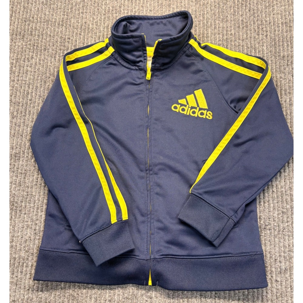Adidas Kids Navy Blue Yellow Stripe Full Zip Track Jacket 3T Athletic Warm Up